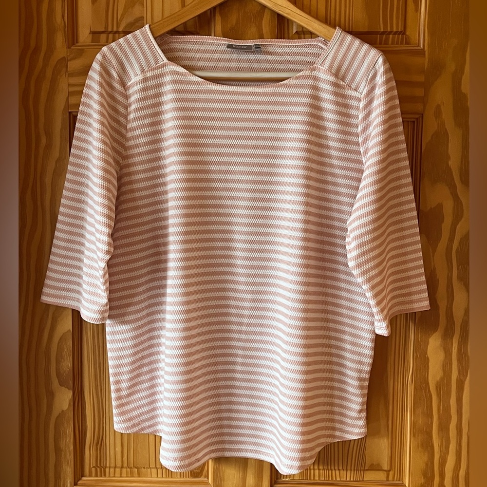 FRANSA Blush and Cream Stripe Top with 3/4 Length Sleeves